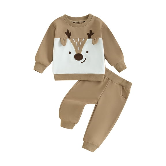 Liacowi Toddler Boys Christmas 2PCS Clothes 6M 12M 18M 24M 3T Baby Boys Long Sleeve Elk Print Sweatshirt and Solid Color Pants Sets Infant Boys Fall Outfits Set
