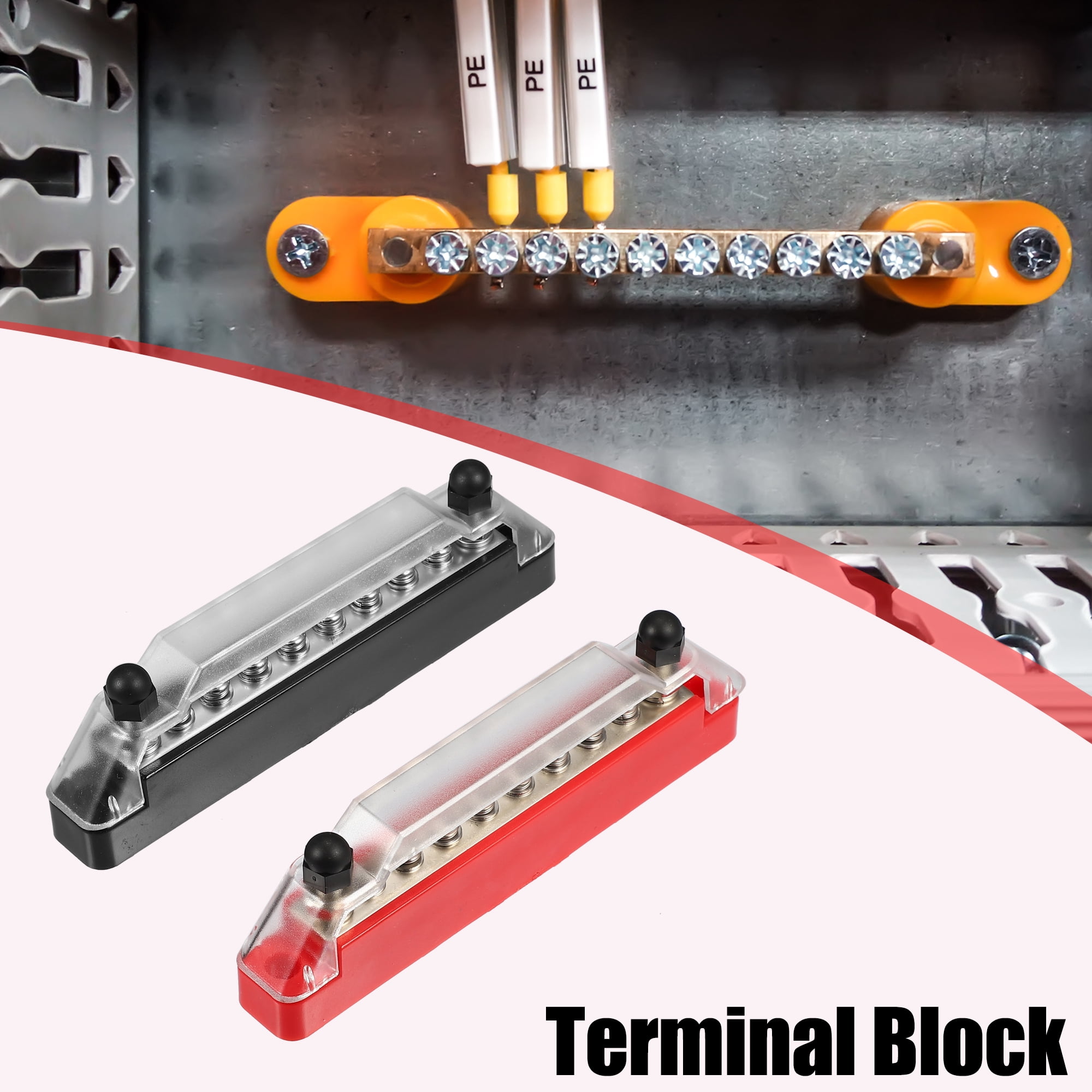 1 Set Black Red Terminal Block with Cover with Terminal Studs 8 x Terminal Screws Battery Bus Bar for RV