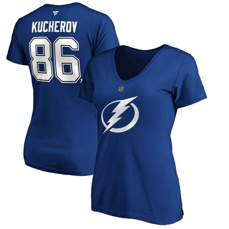 Women's Fanatics Branded Nikita Kucherov Blue Tampa Bay Lightning Authentic Stack Name & Number V-Neck T-Shirt