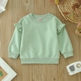 thumbnail image 2 of SUXIAN Girls Sweatshirt Solid Color with Ruffles Long Sleeve for Winter Casual Comfortable Green 3-4 Years, 2 of 7