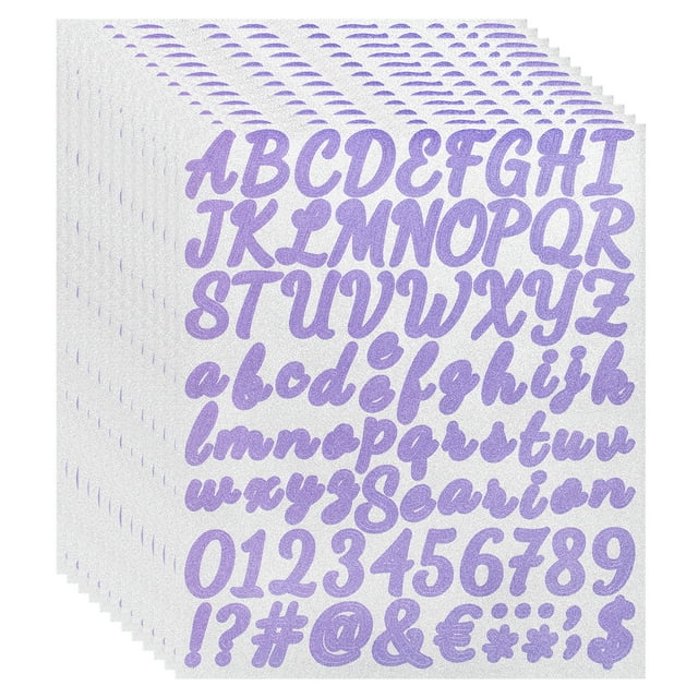 912Pack 12Hojas Stickers de Letras Brillantes Autoadhesivos Sticker de Alfabeto Púrpura