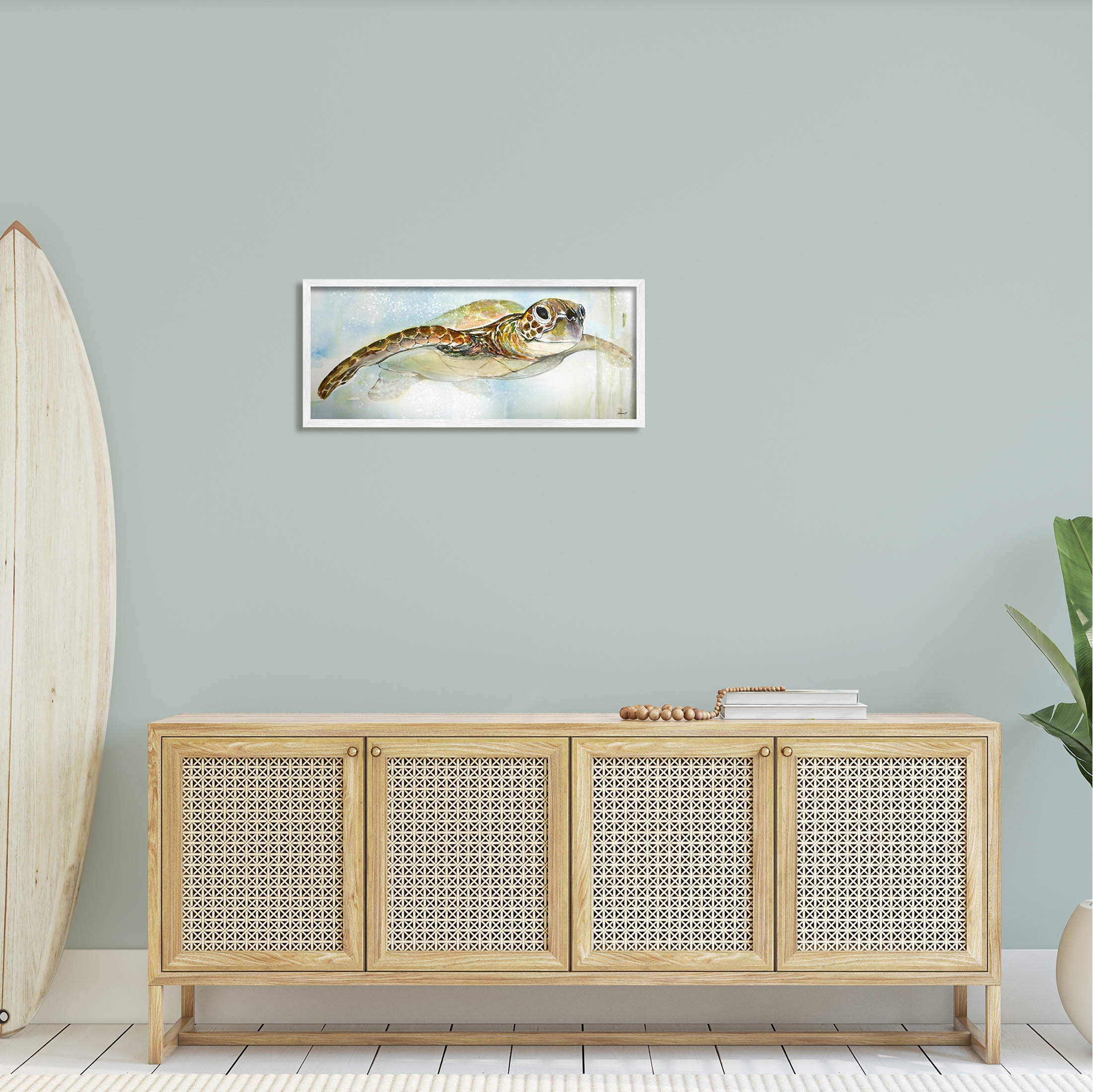 Stupell Industries Peaceful Sea Turtle Swimming Graphic Art White Framed Art Print Wall Art, Design by Diannart