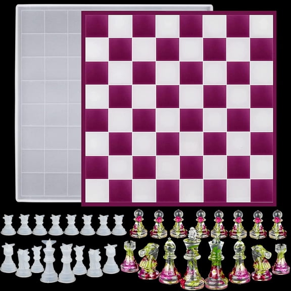 12" XL 3D Silicone Chess Mold Set with 16 Pieces & Board - DIY Epoxy Resin & Chocolate Craft