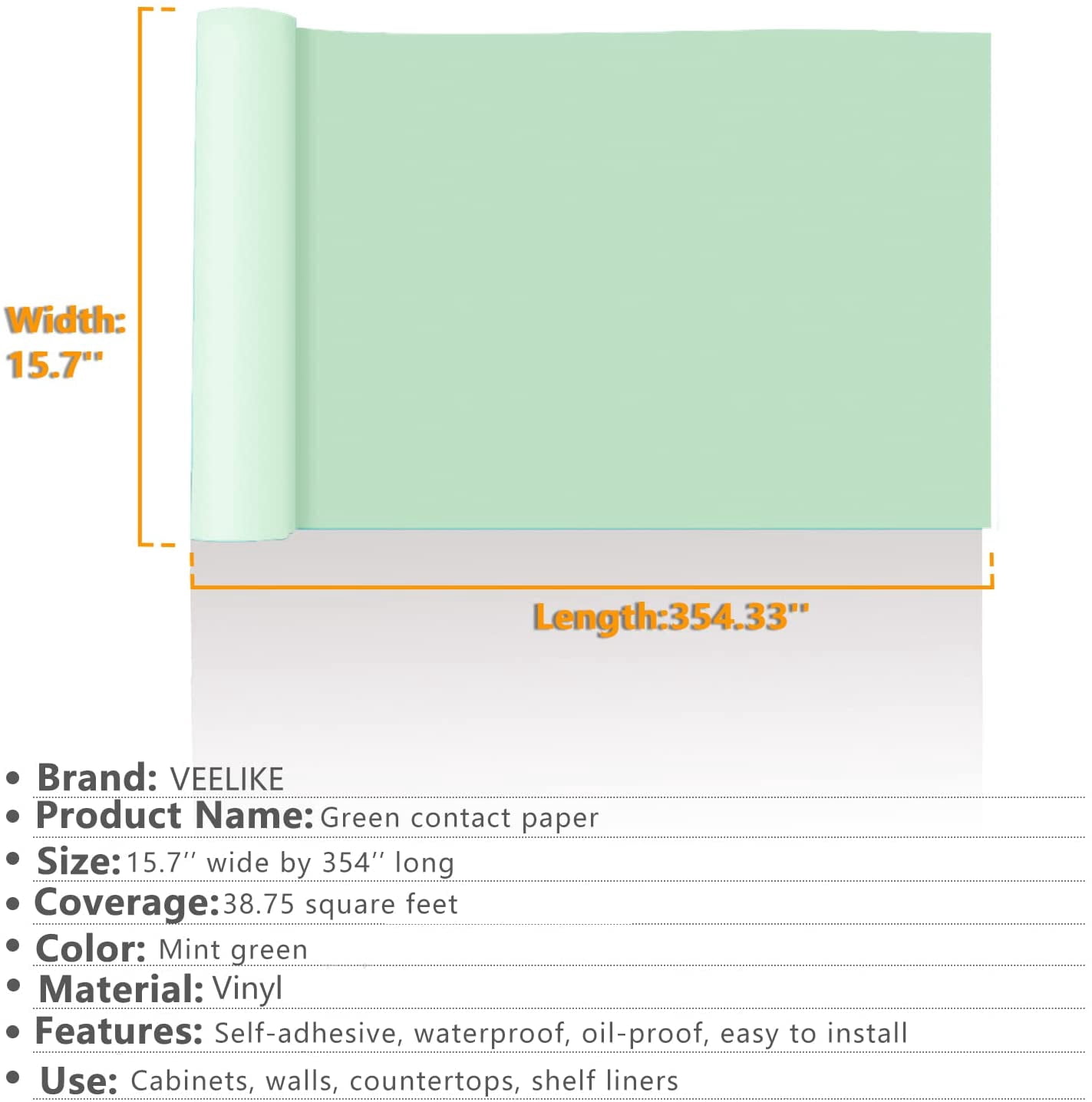 VEELIKE Green, Peel And Stick Wallpaper 15.7" x 354"