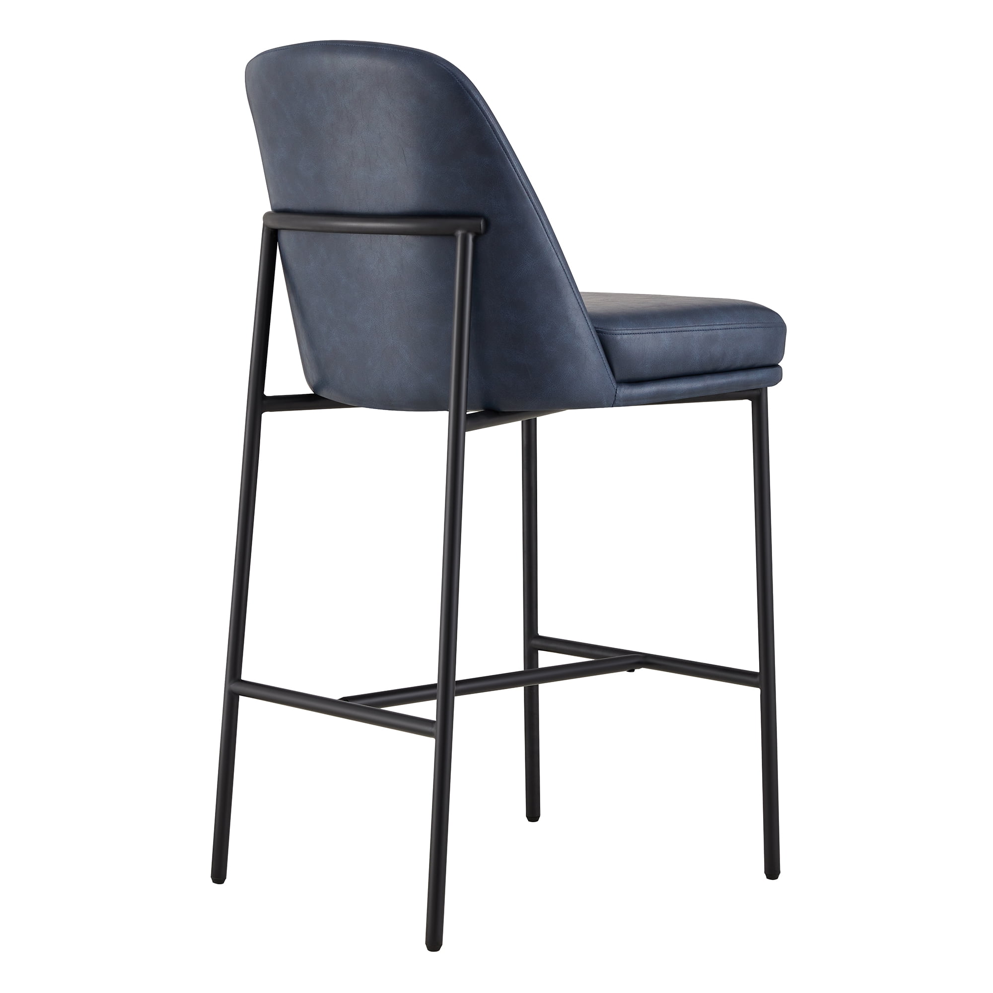 CHITA Modern Counter Height Bar Stool Set of 2, 27 inch Counter Stool with Back & Metal Legs, Faux Leather in Navy Blue