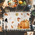 thumbnail image 6 of Fall Thanksgiving Placemats Set of 4 Pumpkin Maple Leaf Black Trellis Heat Insulated Linen Place Mats, Washable Stain-Proof Table Mats for Dining Tables Holiday Decor 13x19inch, 6 of 9