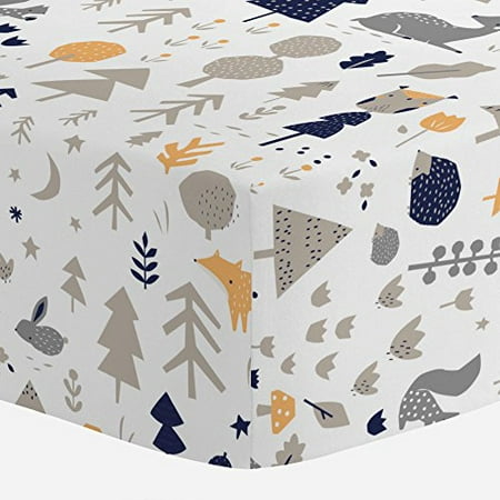 Carousel Designs Taupe And Windsor Navy Baby Woodland Crib Sheet
