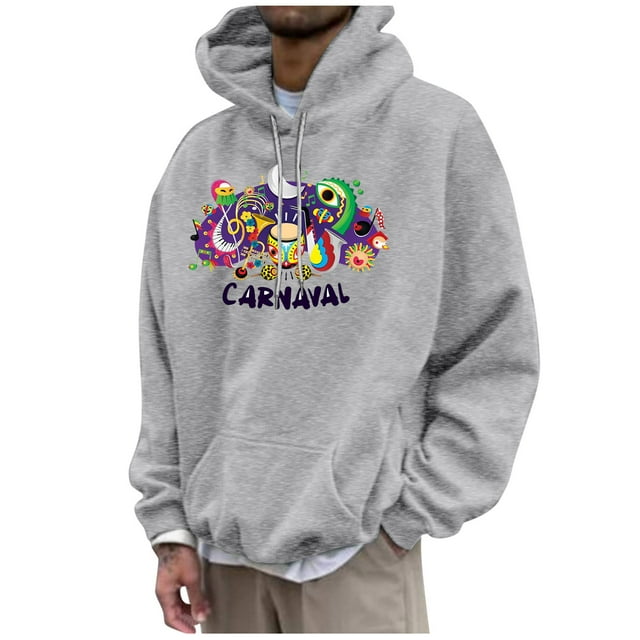 JHLZHS Men's Hooded Sweatshirt Zip Male Carnival Printed Hoodie Casual Long Sleeved Hoodie Hooded Sweatshirt Men Tall Usa Sweatshirt