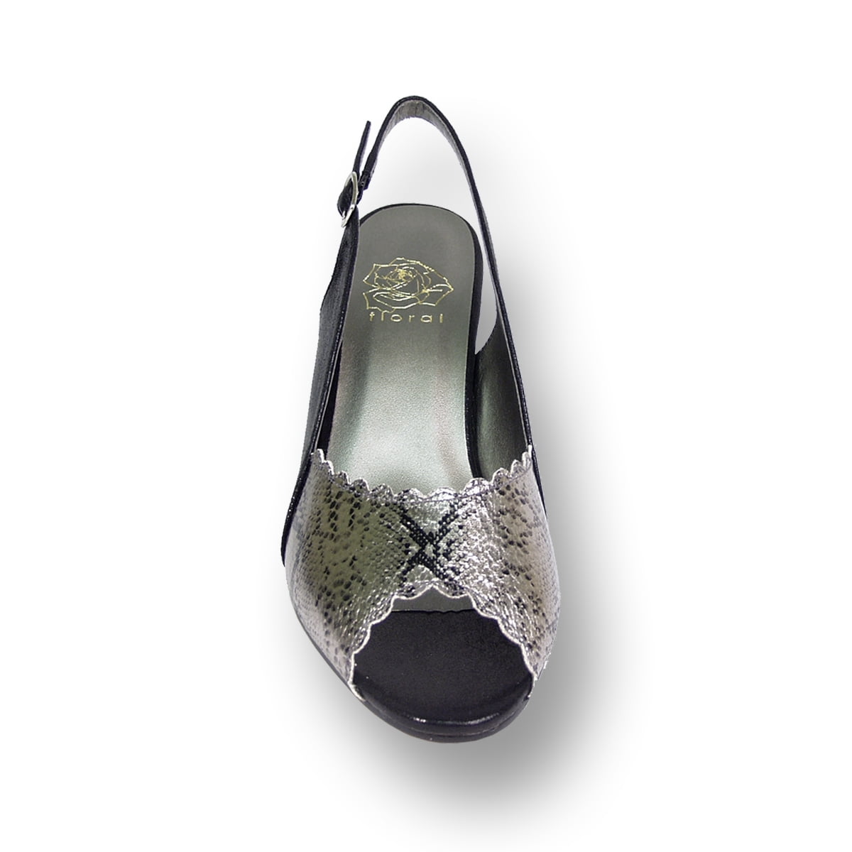 FLORAL Corina Women's Wide Width Two Tone Metallic Snake Front Dress Slingback BLACK 8.5