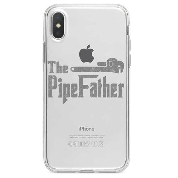 DistinctInk Clear Shockproof Hybrid Case for iPhone X / XS (5.8" Screen) - TPU Bumper Acrylic Back Tempered Glass Screen Protector - The PipeFather - Plumber