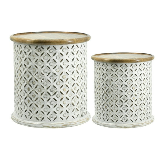 CC Home Furnishings Wooden Cylinder Cutting Side Tables - 18" - Set of 2