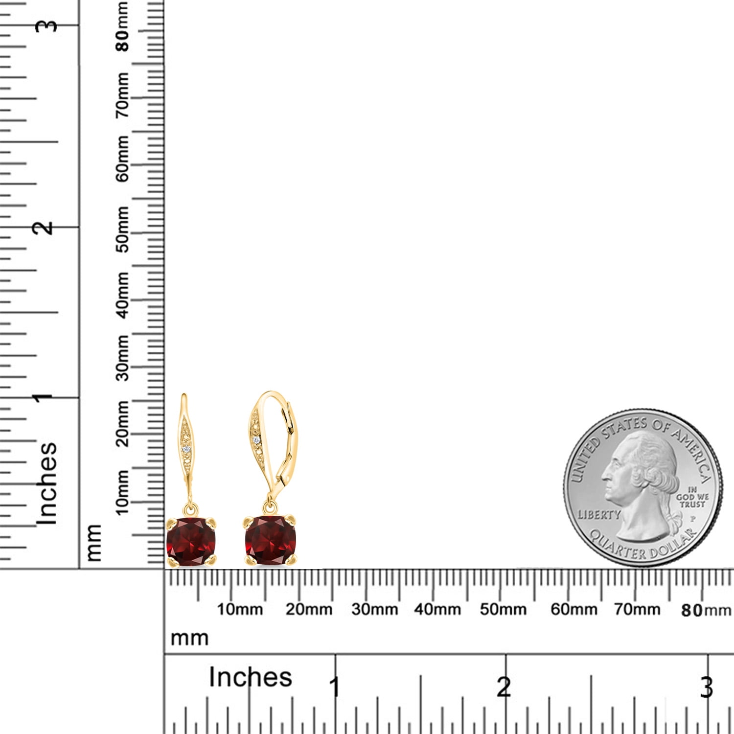 Gem Stone King 18K Yellow Gold Plated Silver Red Garnet and White Diamond Earrings for Women (3.71 Cttw, Gemstone January Birthstone, Cushion 7MM)
