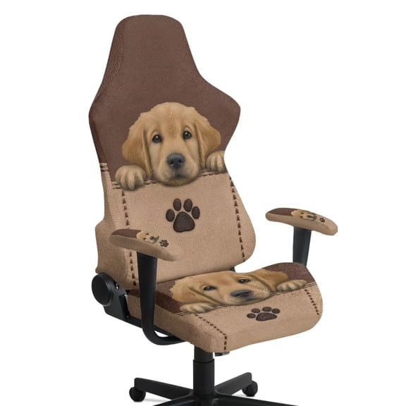 SCRAWLGOD Golden Retriever Paw Print Gaming Chair Cover for Cats Anti Scratch 4 Piece Furniture Protector Stretchable Non Slip Office Chair Slipcover with Armrest Covers