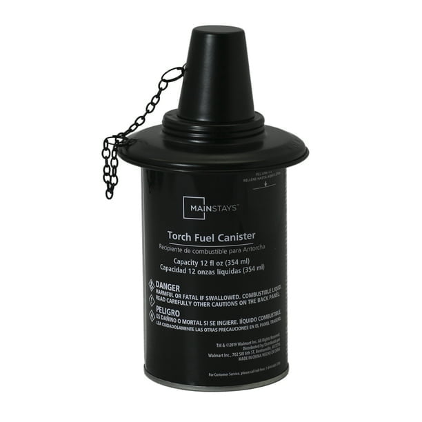 Mainstays 12 fl oz Replacement Torch Fuel Canister with Torch Wick and Metal Snuffer Cap     Black