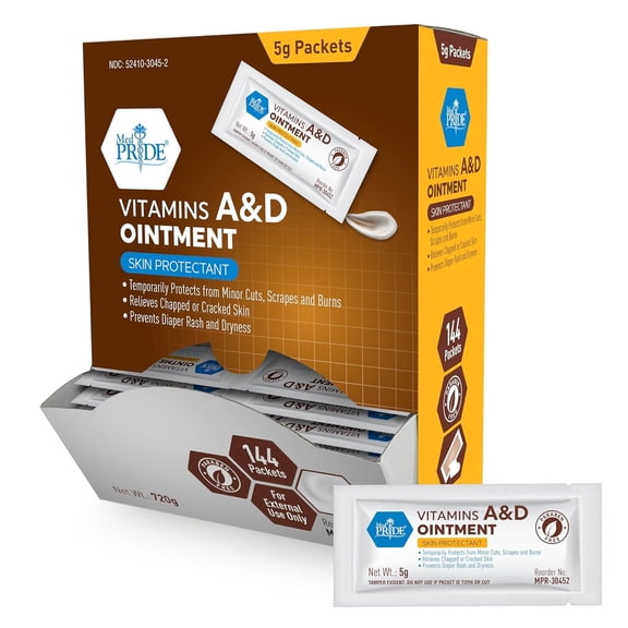 MedPride A&D Skin Protectant Ointment, 5 g Single-Use Packets, Healing Ointment for Dry Skin & Diaper Rash, 144 Count