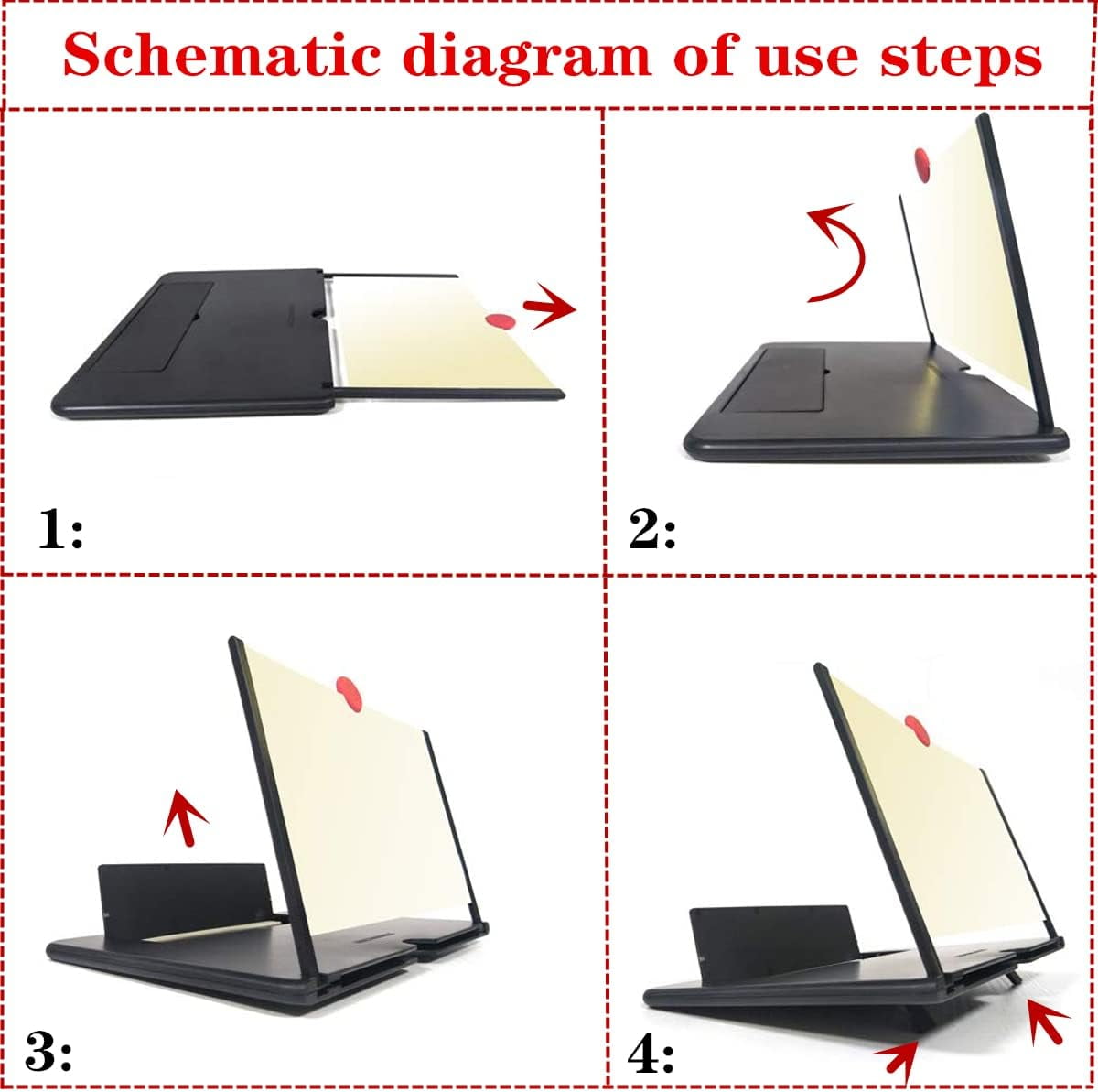 12" Phone Screen Magnifier, Screen Amplifier 3D HD Screen Projector with Foldable Stand, Phone Screen Magnifier for Watching Movies, Videos, Games and Reading, Compatible with All Phones (Black)