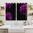 thumbnail image 2 of Purple Rose Kitchen Curtains 72 Inch Length, Vintage Abstract Garden Flower Floral Black Grommet Top Bedroom Living Room Curtains, Light Filtering Cafe Curtain Drapes 2 Panels Set 104''x72'', 2 of 9