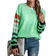 thumbnail image 3 of HUBERY Women Stripe Printed Colorblock O Neck Long Sleeves Blouse, 3 of 6