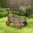 thumbnail image 2 of Costway Carrito de Flores con Caja de Madera Ruedas Asa Orificio de Drenaje Soporte para Macetas Rodante Decoración de Jardín Patio Balcón Marrón, 2 of 9