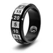 CritSuccess d20 Dice Ring with 20 Sided Die Spinner (Size 19 - Stainless Steel - Black)