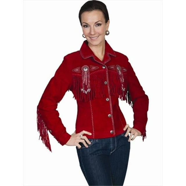 Scully L152-27-XL Veste en Cuir à Franges et Perles pour Femmes - Suède de Sanglier Rouge, TG