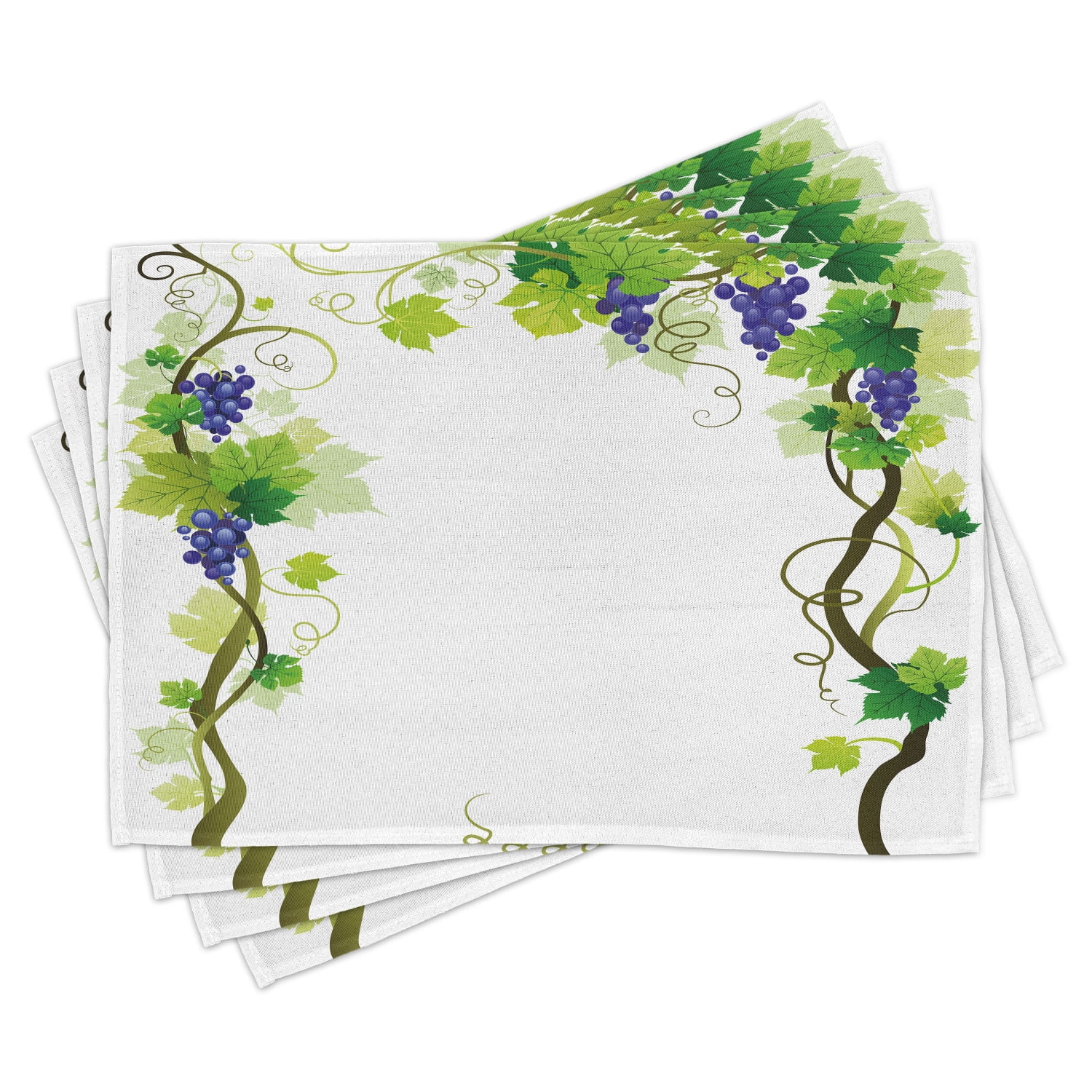 Vineyard Placemats Set of 4 Vineyard with Swirled Leaves Freshness Fruit Garden Harvest Season