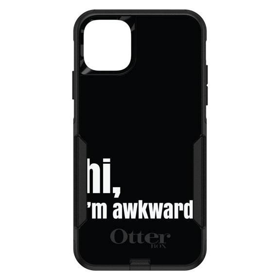 DistinctInk OtterBox Commuter Custom Case for Apple iPhone 15 (6.1" Screen) - Black White "hi, I'm awkward. - Tempered Glass Back