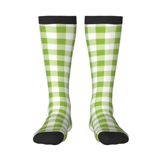 Fotbe White Green Plaid Calcetas Divertidas Estampadas para Hombre y Mujer, Calcetas de Algodón hasta la Rodilla para Caminar, Correr, Enfermería y Embarazo