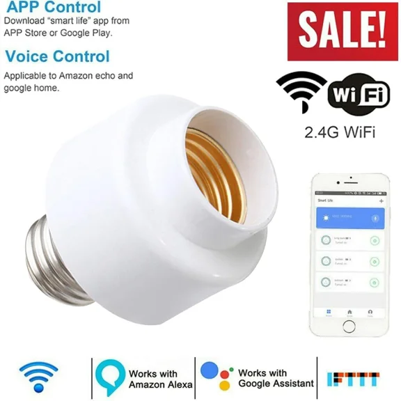 RILYN- Smart Wifi E27 Light Bulb Holder Lamp Socket Adapter For Google Home& Tuya O2O5