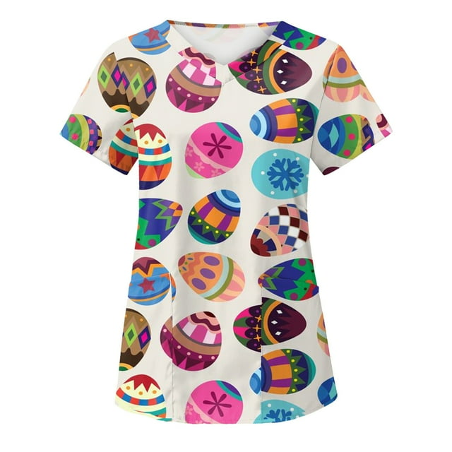 Hauts d'Été Grande Taille pour Femmes Mode Manches Courtes Col en V Uniforme de Travail Blouse à Poche Imprimée T-Shirt Col en V Femmes en Solde