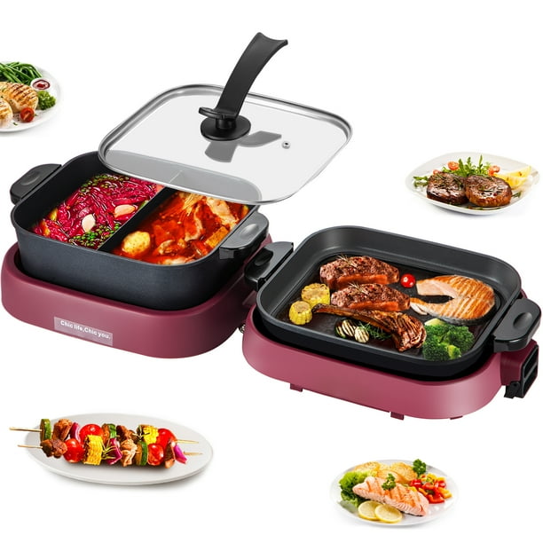 BENTISM 2 in 1 Electric BBQ Pan Grill Hot Pot Foldable Hot Pot BBQ