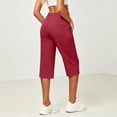 thumbnail image 5 of Textilo Golf Capris for Women Elastic High Waisted Side Slit Stretch Capri Pants with Pockets Straight Leg Button Pant Casual Summer Travel Workout Lightweight Slacks,Red XL, 5 of 6