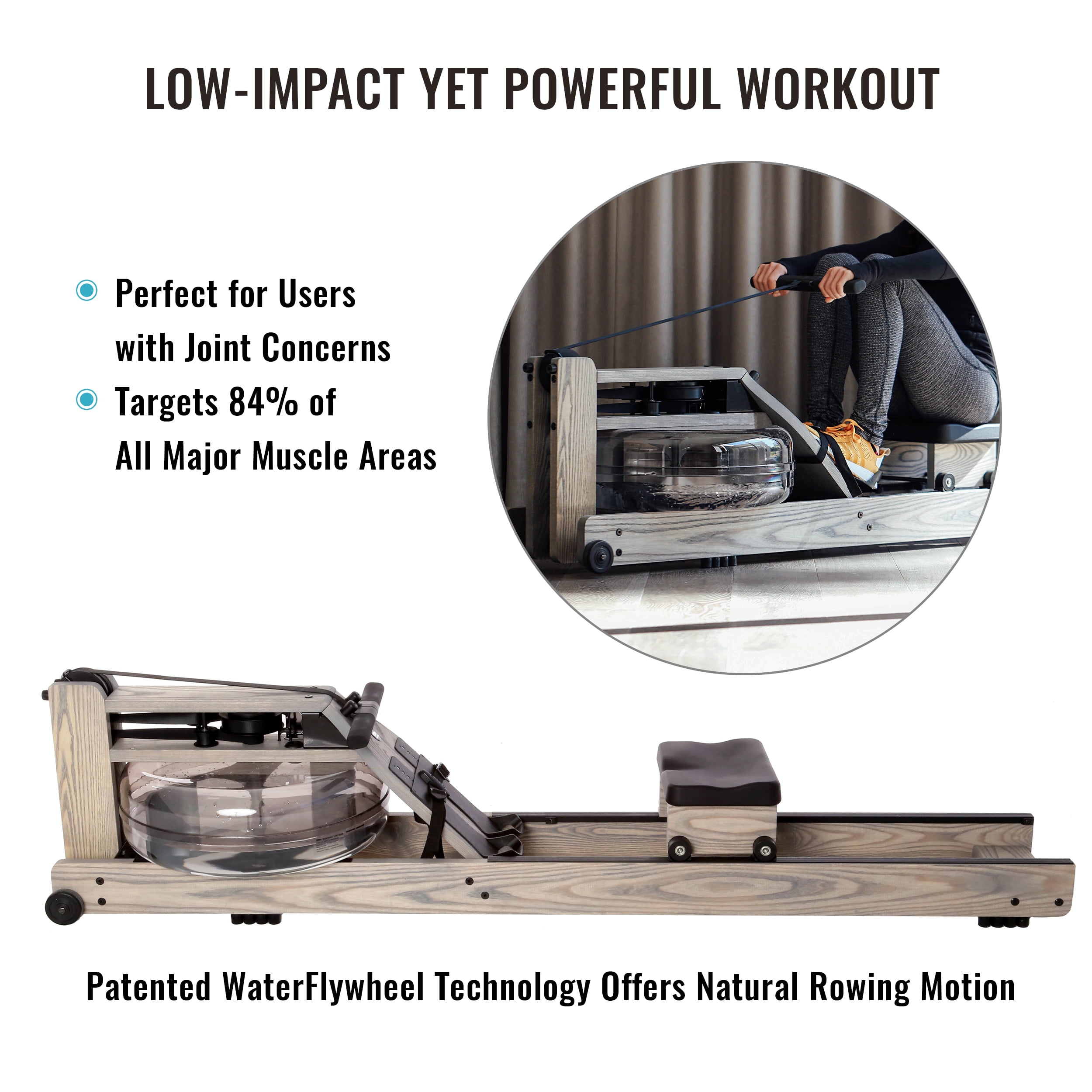 WaterRower Rowing Machine Driftwood with Patented Water Flywheel