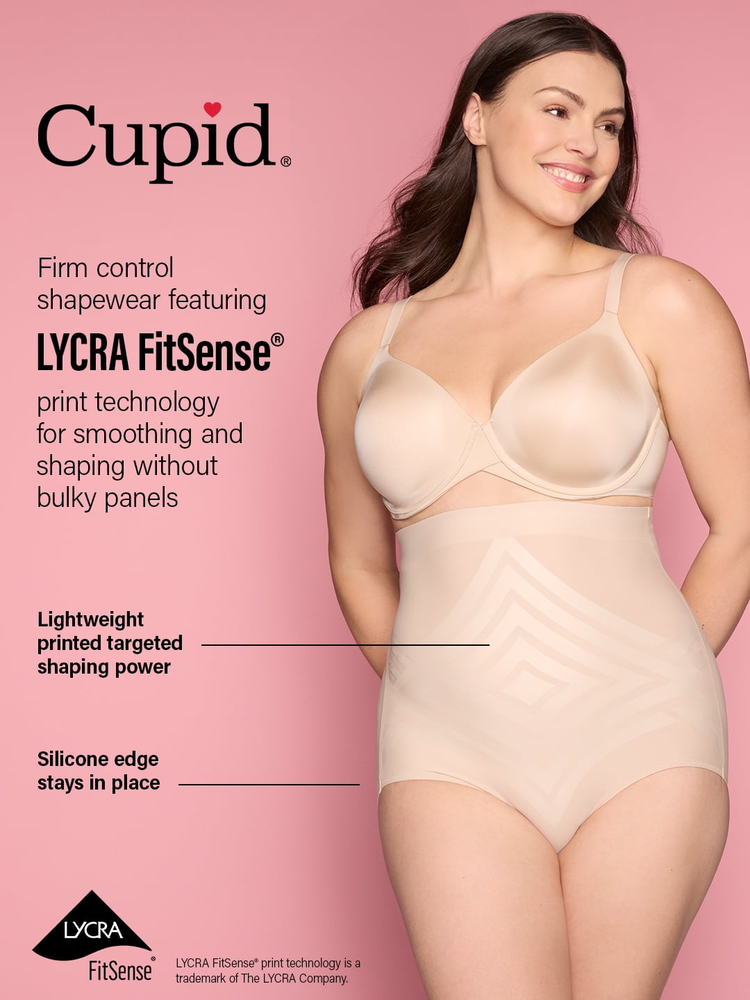 Cupid Women’s LYCRA FitSense®print technology, Firm Control Shapewear, High-Waist Shaping Brief, Sizes M-2XL