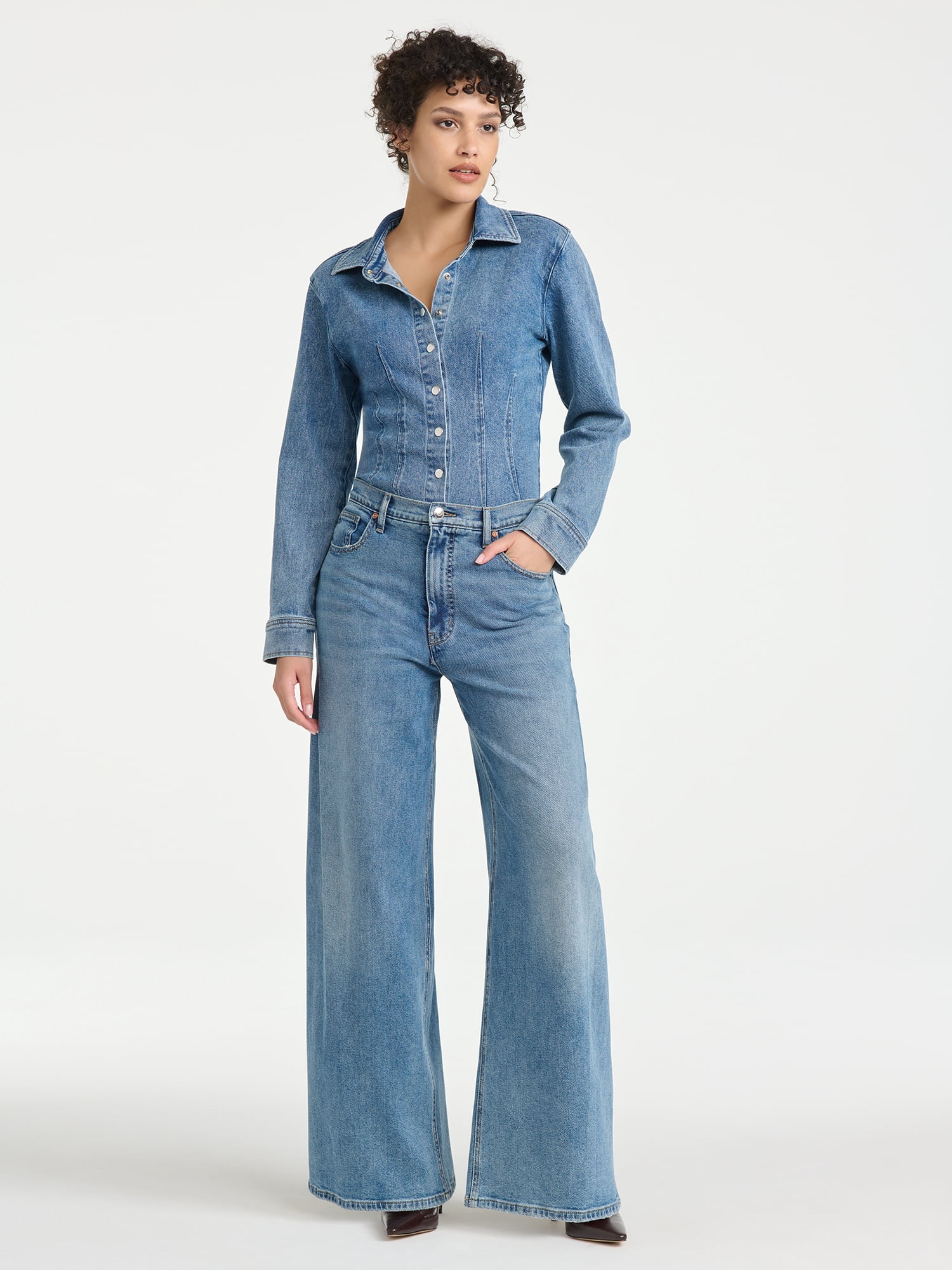 Sofia Vergara Women's and Women's Plus Pleated Wide Leg Jean, Sizes 0-26W