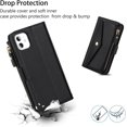 thumbnail image 6 of for iPhone 12 pro Wallet case,iPhone 12 Phone case with Zipper Card Holders for Women Slots Crossbody Flip Folio Book Cover with Credit Card Holder Men case - Black, 6 of 12