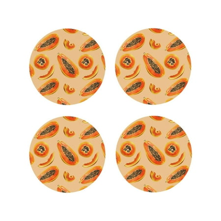 

Drink Coasters Set of 4 Tropical fruit Papaya Leather Coasters for Coffee Table Protector Heat Resistant Cute Coasters for Home Decor Housewarming Gifts Bar Kitchen 4 Inch Round Shape
