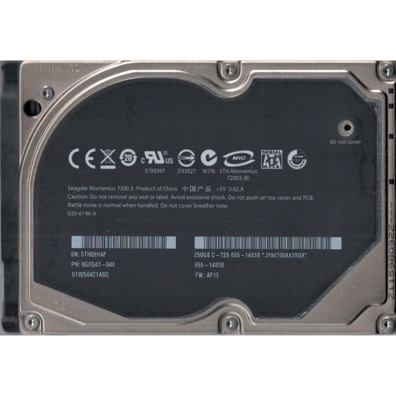 ST9250421ASG P/N: 9GEG43-040 F/W: AP15 MAC 655-1483B Seagate 250GB
