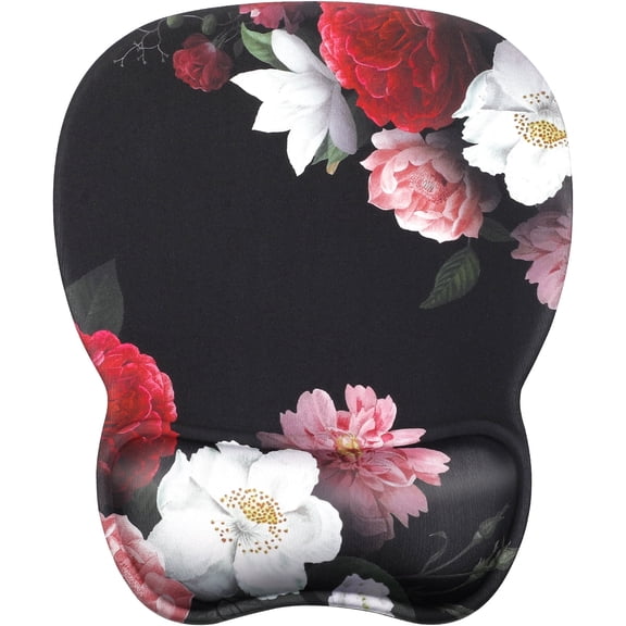 MaxGear Ergonomic Gel Mouse Pad with Wrist Rest, Non-Slip PU Base, Smooth Lycra Surface for Wrist Support & Pain Relief, 9.4 x 8.1 in, Flower