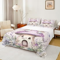 Feelyou Dreamy Elf Fairy Twin Sheet Sets for Girls, Kawaii Magic Princess Twin Fitted Sheet, Flower Mushroom Cabin Flat Sheet, Lightweight Room Decor, 3 Pieces