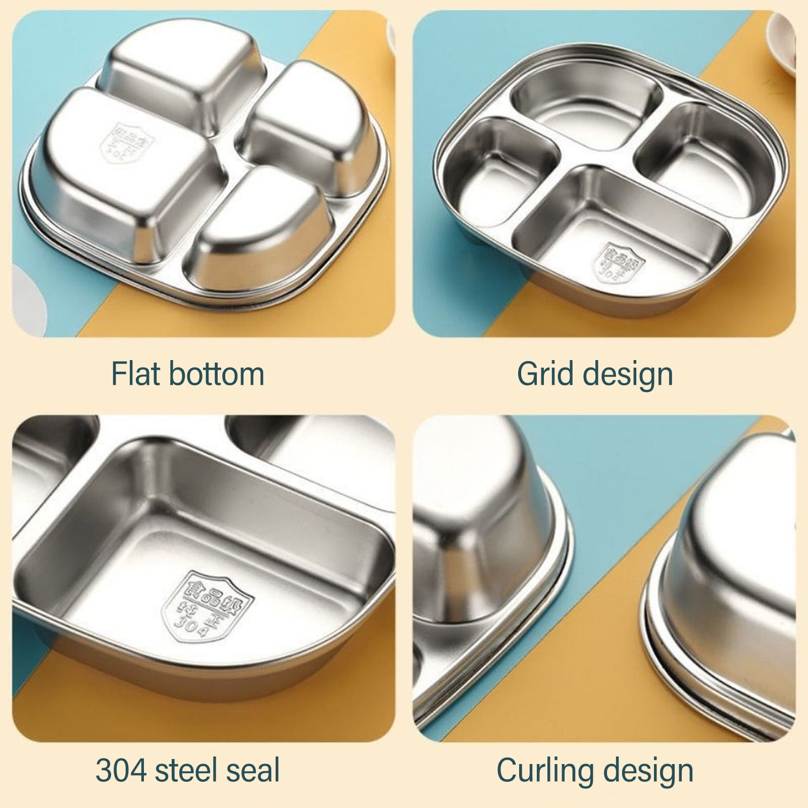 XYAIYT Indestructible Stainless Steel Divided Kids Plates