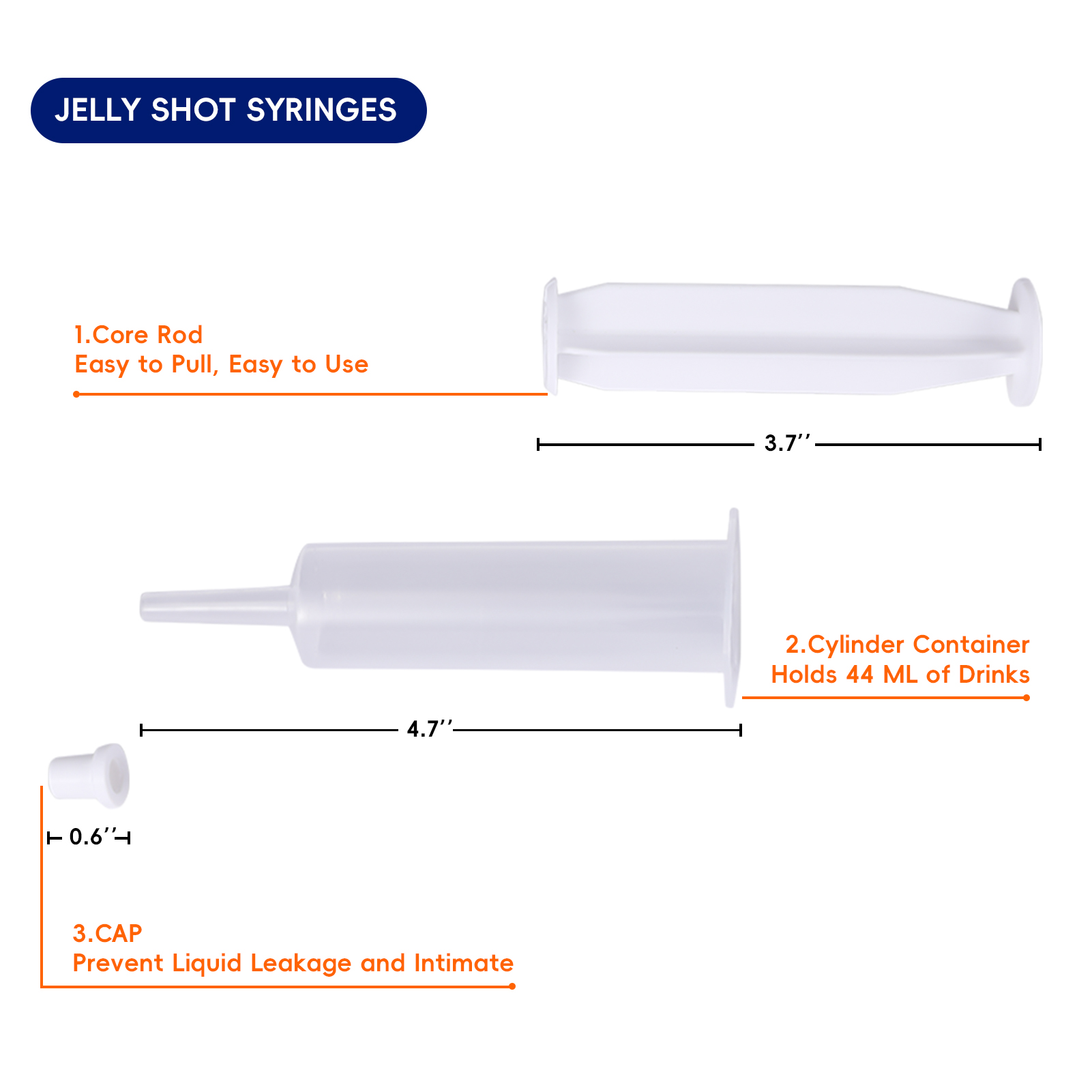 JOLLY CHEF 50Pieces 1.5 oz Clear Plastic Jelly Syringes Shot
