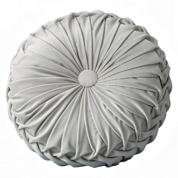 Round Cushions Pillows, Solid Color Velvet Chair Sofa Pumpkin Throw Pillow Pleated 13.7" Round Pillow for Home Bed Car Decor Floor Pillow Cushion (White)