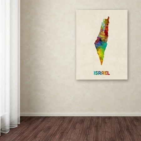 Israel Watercolor Map Artwork by Michael Tompsett, 14 by 19-Inch Canvas Wall Art