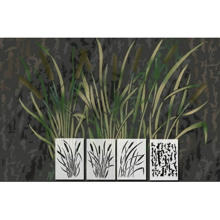 Spray Paint Camouflage Stencils Camo Jon Duck Boat Hunting CATTAIL 4 PACK