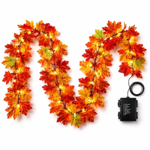 Fall Decor Fall Decorations for Home 10FT Maple Leaf Garland with LED String Lights, Battery Operated Artificial Autumn Lighted Garland for Thanksgiving Halloween Fireplace Mantel Home Decor