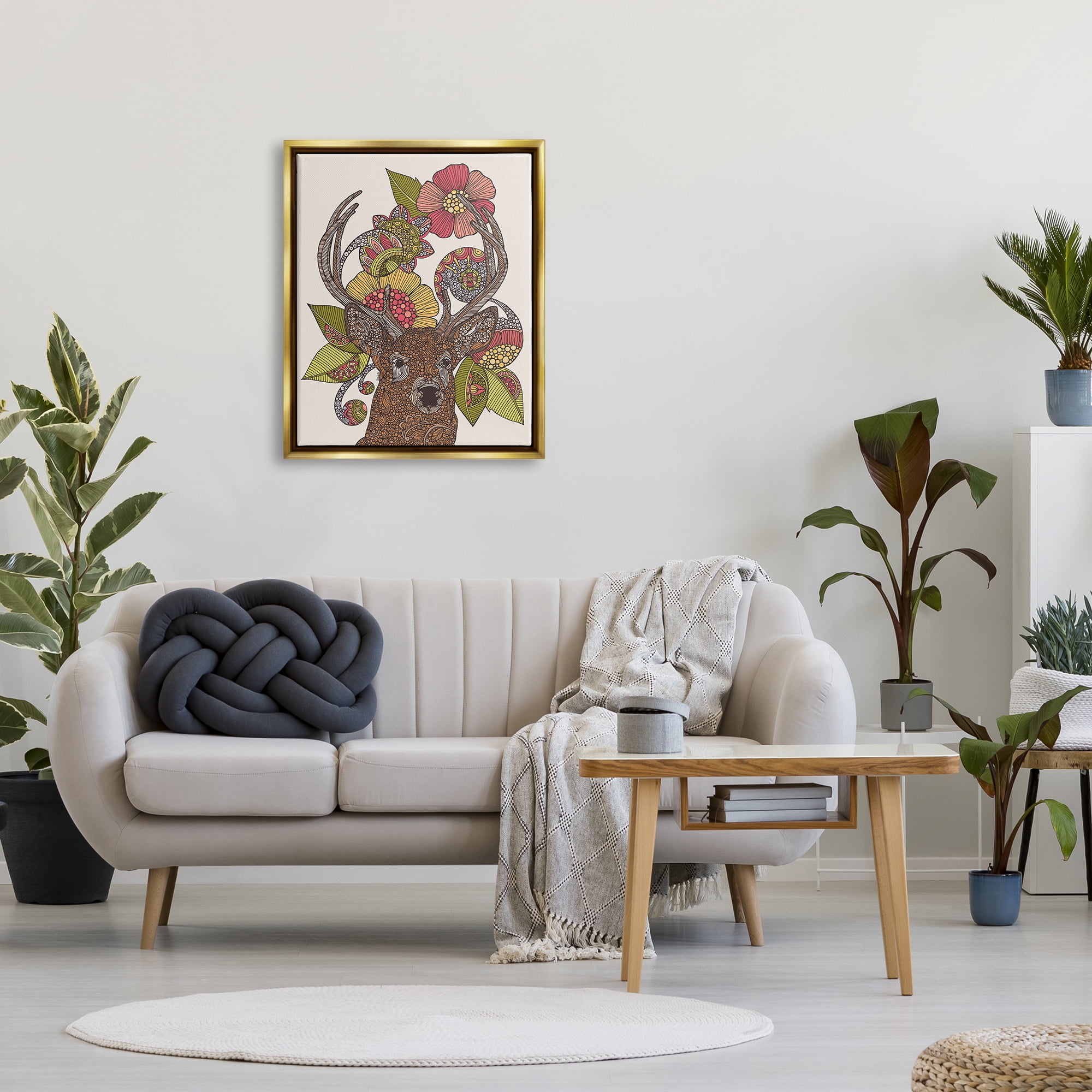Stupell Industries Detailed Deer Wild Floral Blossoms Mandala Fractals Graphic Art Metallic Gold Floating Framed Canvas Print Wall Art, Design by Valentina Harper
