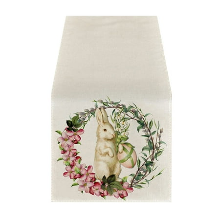

Wozhidaoke desk decor Easter Table Flag Digital Printing Linen Table Mat Rabbit Eggs Party Adornment Tablecloth desk accessories