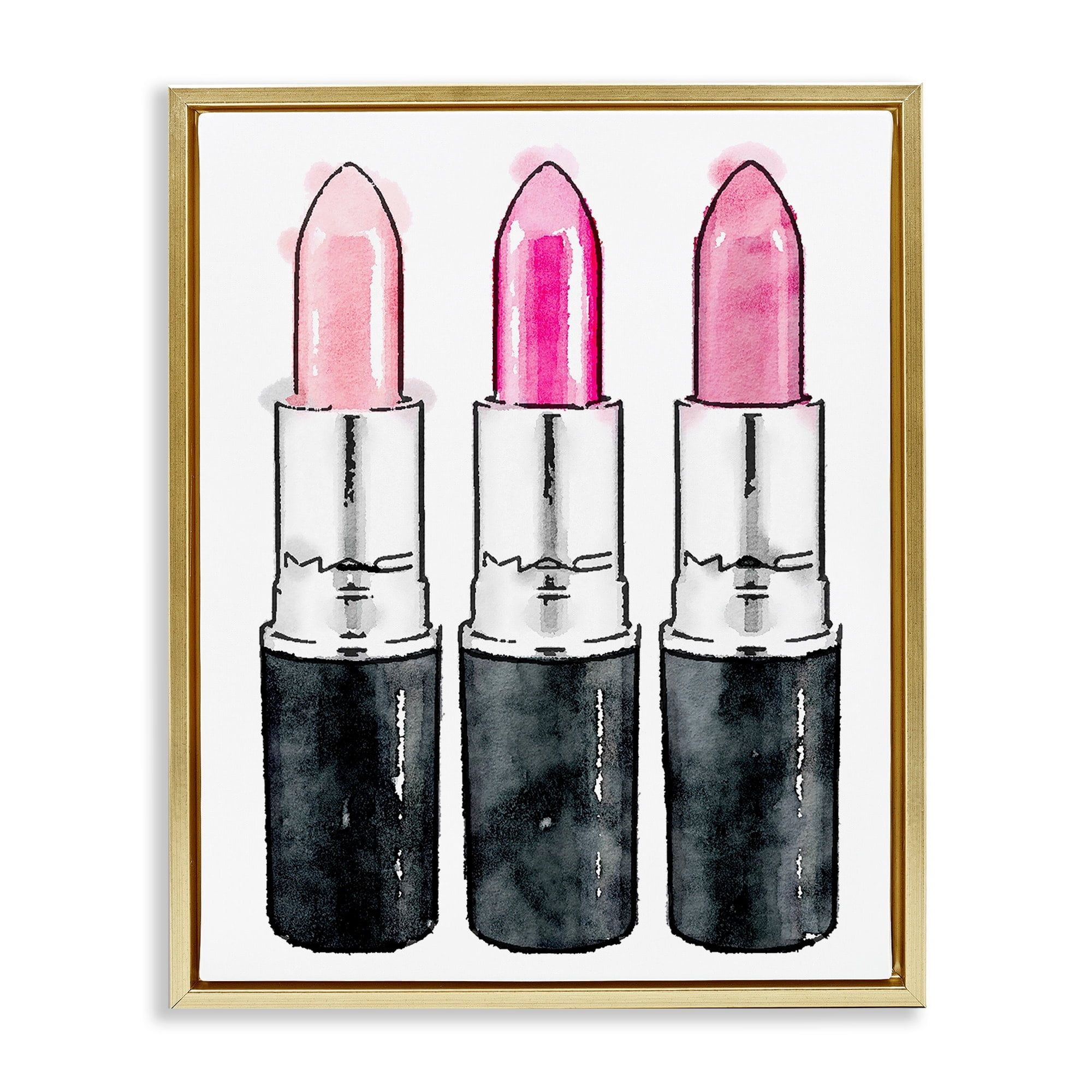 Stupell Industries Three Pink Lipsticks Metallic Gold Framed Floating Canvas Wall Art, 24x30, by Amanda Greenwood