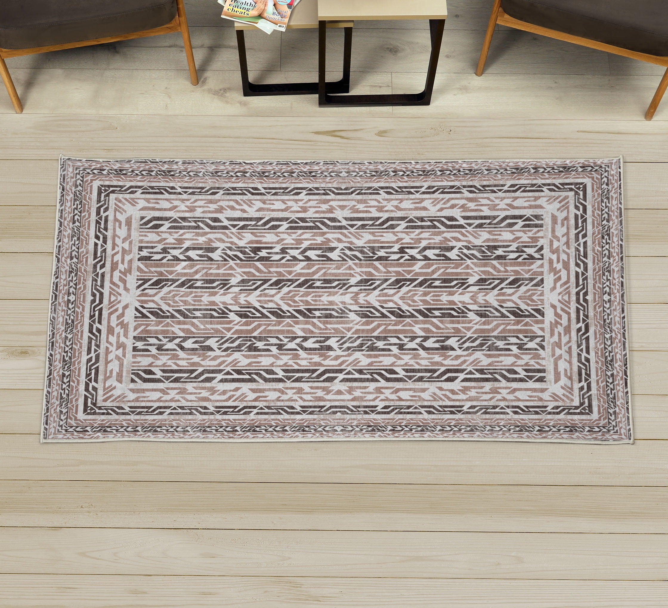 Geometric Decorative Rug, Antique Look Abstract Maze Like Polygonal ...